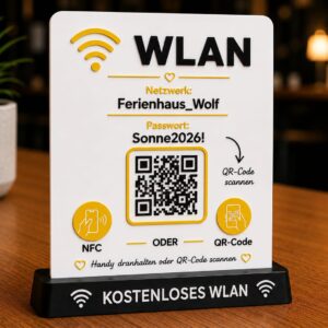 WLAN Schild mit QR-Code und NFC
